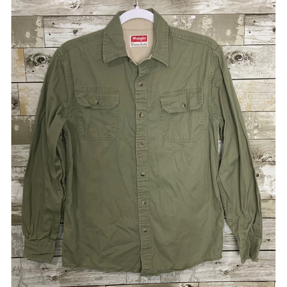Wrangler Mens Green Long Sleeve Button Front Collared Work Shirt Size S